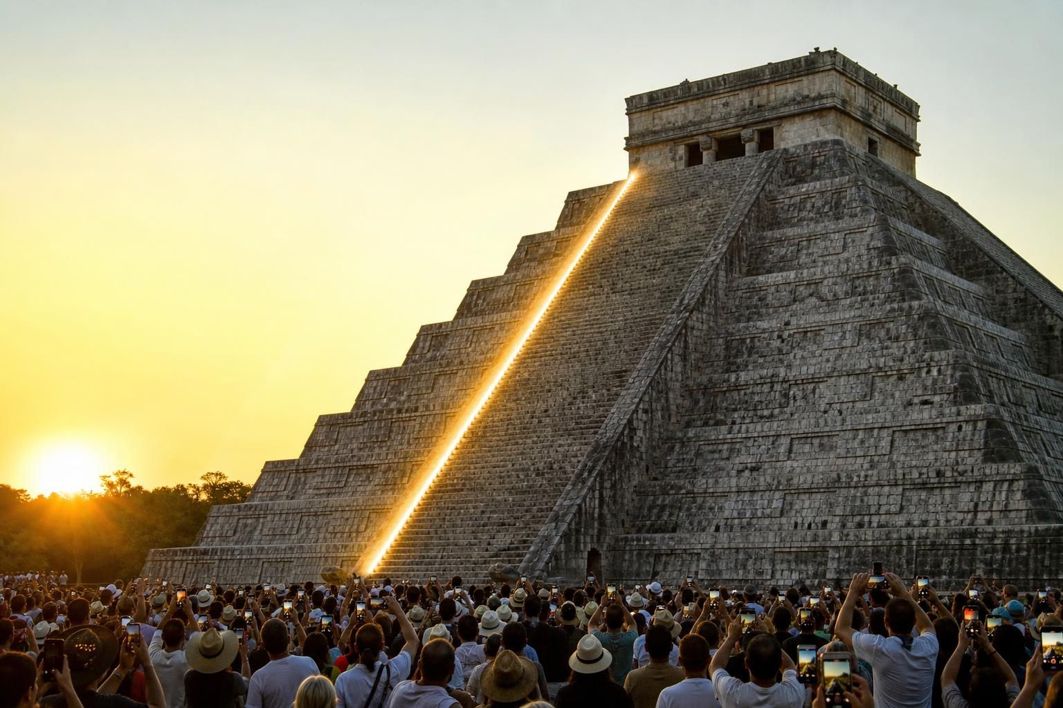 découvrez l'équinoxe à chichen itza et observez le serpent de lumière unique qui serpente sur la pyramide de kukulcán, un spectacle naturel et culturel fascinant.