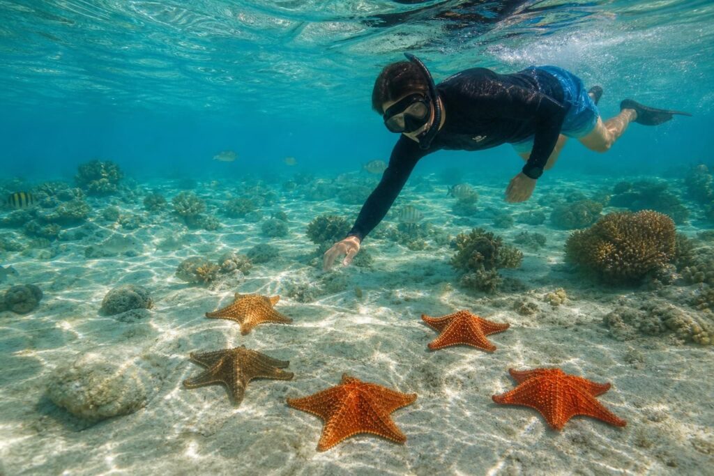 découvrez l'expérience unique de snorkeling à el cielo cozumel, où vous pourrez nager parmi les magnifiques étoiles de mer dans un cadre paradisiaque.